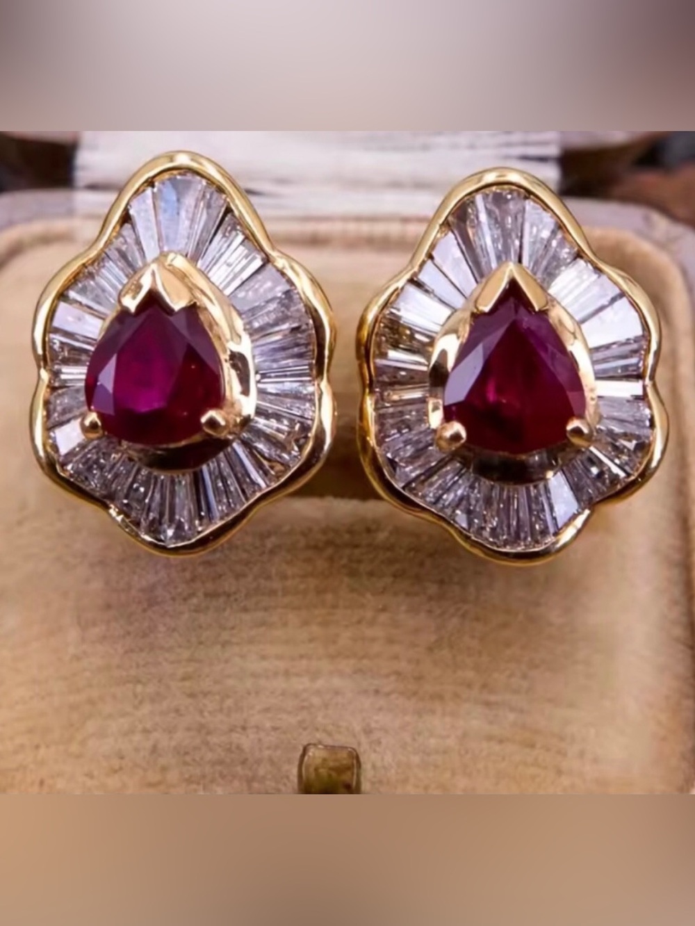 14k Pear Cut Ruby Earrings - Picture 1 of 15
